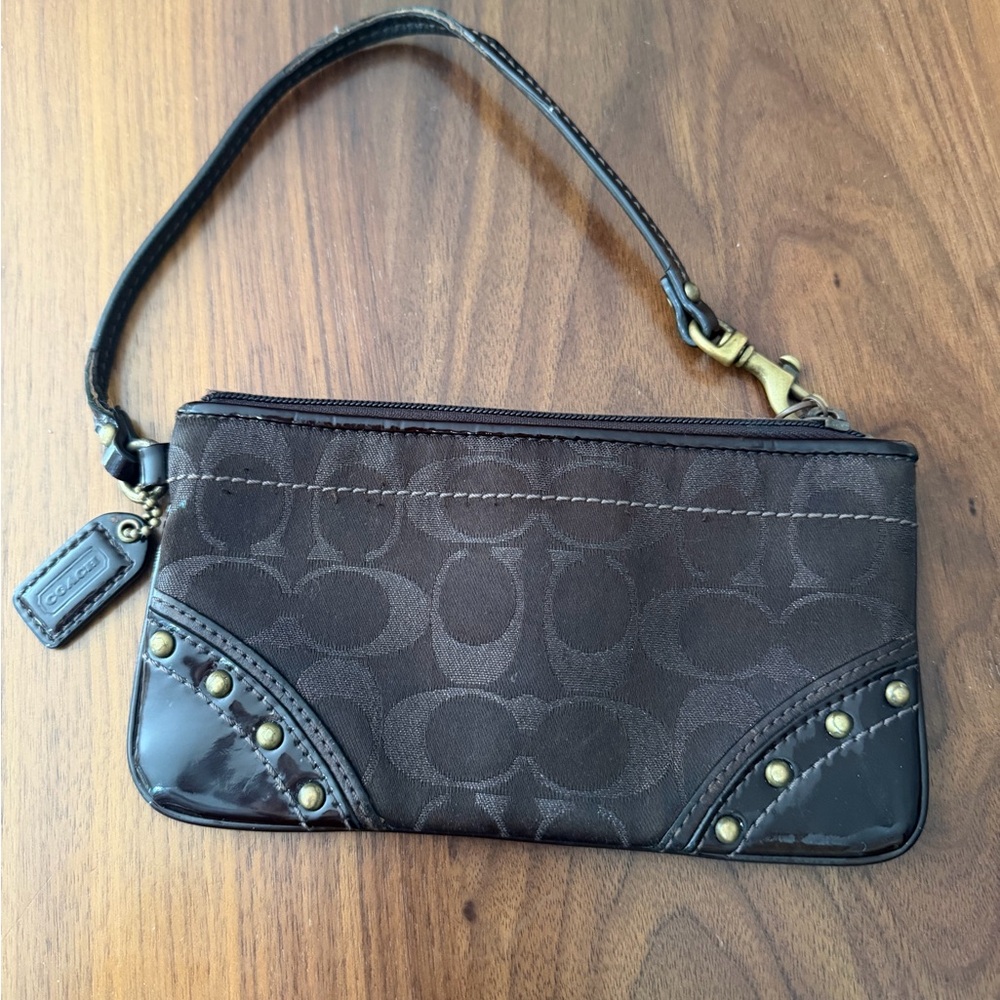 Coach Chocolate Shimmer Signature Brown Wristlet